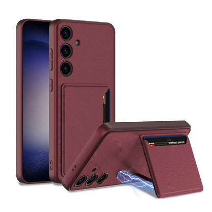 Galaxy S24 Suni Deri Arka Yüzey Zore Kartlıklı Kıpta Silikon Kılıf