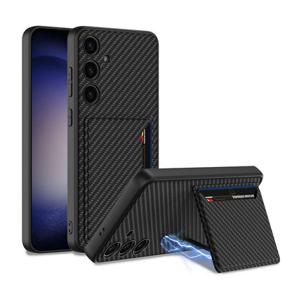 Galaxy S24 Suni Deri Arka Yüzey Zore Kartlıklı Kıpta Silikon Kılıf