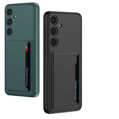 Galaxy S24 Suni Deri Arka Yüzey Zore Kartlıklı Kıpta Silikon Kılıf