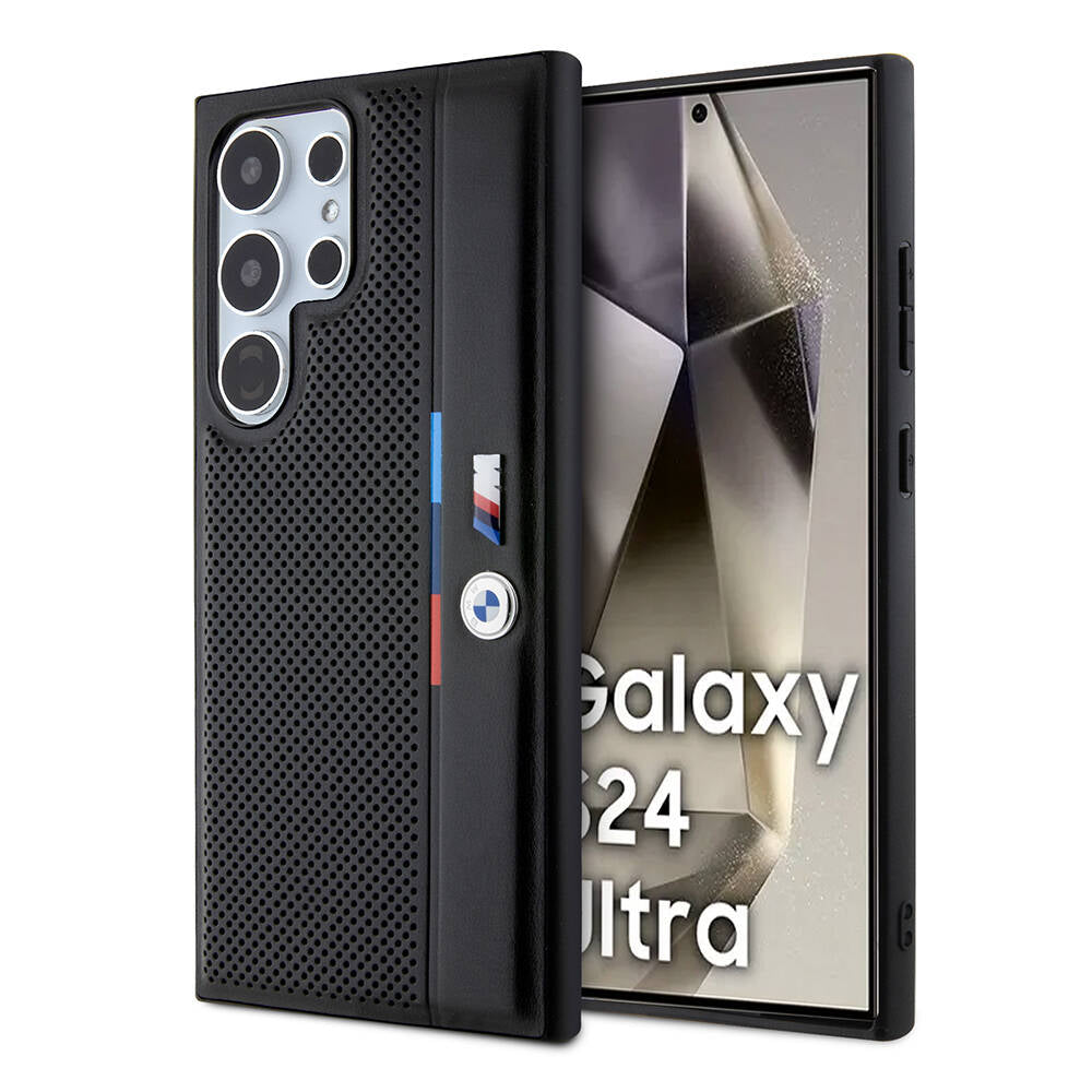Galaxy S24 Ultra Kılıf BMW Orijinal Lisanslı M Logolu Üç Renk Çizgili Delikli Detail Line Kılıf