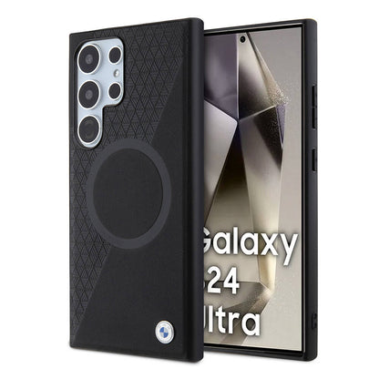 Galaxy S24 Ultra Kılıf BMW Orijinal Lisanslı M-safe Şarj Özellikli Yarım Dokulu Circle Leather Kılıf