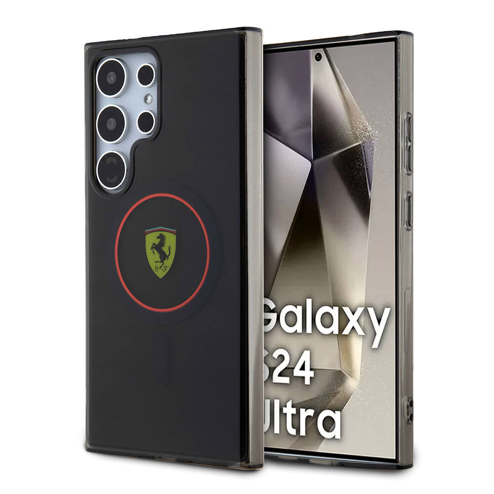 Galaxy S24 Ultra Kılıf Ferrari orijinal Lisanslı M-safe Şarj Özellikli Füme İç Yüzey Circle Line Kılıf
