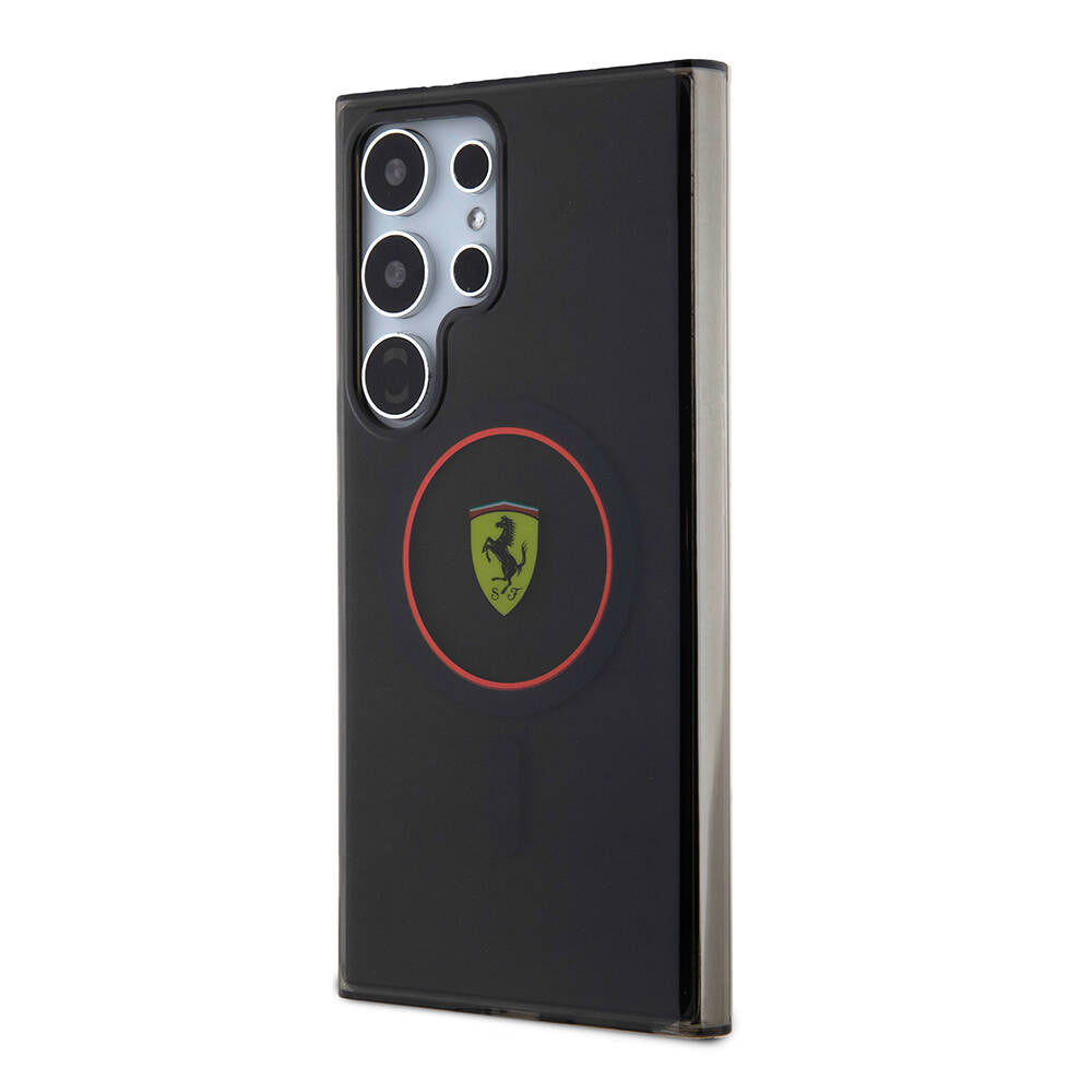 Galaxy S24 Ultra Kılıf Ferrari orijinal Lisanslı M-safe Şarj Özellikli Füme İç Yüzey Circle Line Kılıf