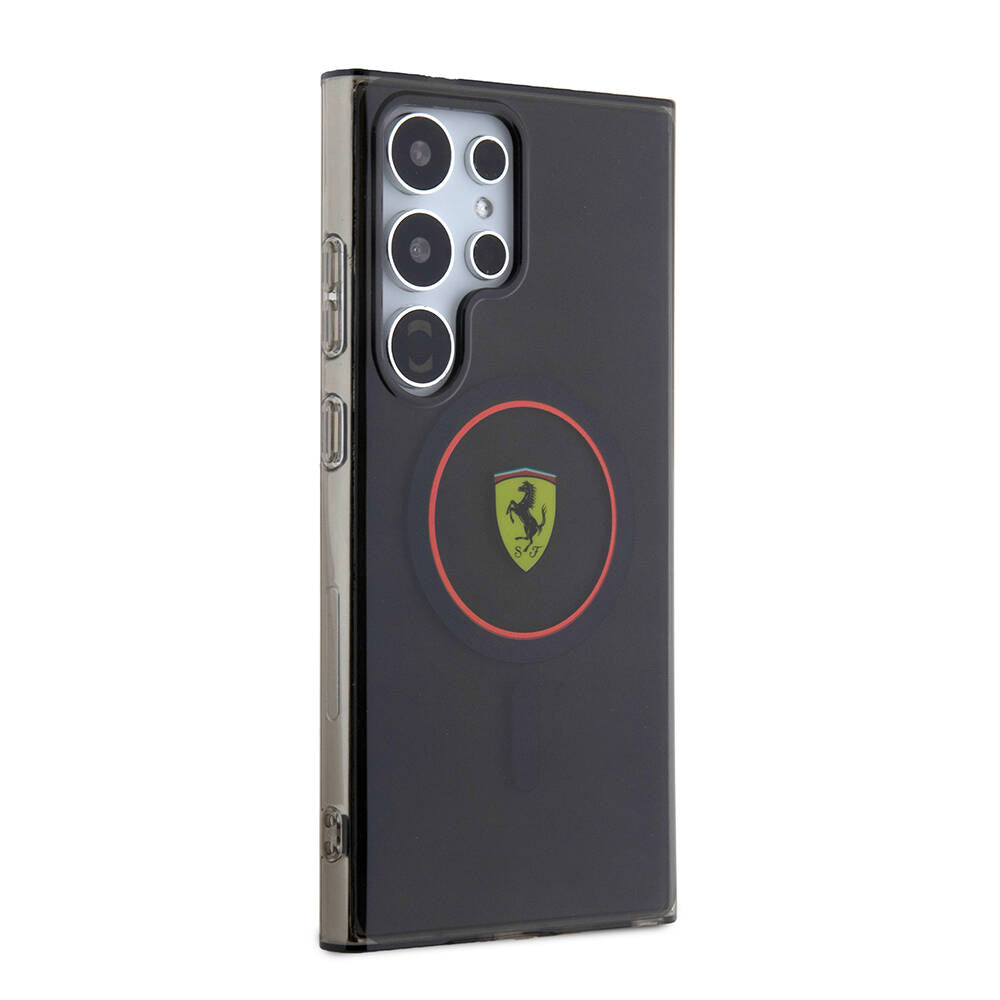 Galaxy S24 Ultra Kılıf Ferrari orijinal Lisanslı M-safe Şarj Özellikli Füme İç Yüzey Circle Line Kılıf