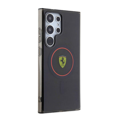 Galaxy S24 Ultra Kılıf Ferrari orijinal Lisanslı M-safe Şarj Özellikli Füme İç Yüzey Circle Line Kılıf