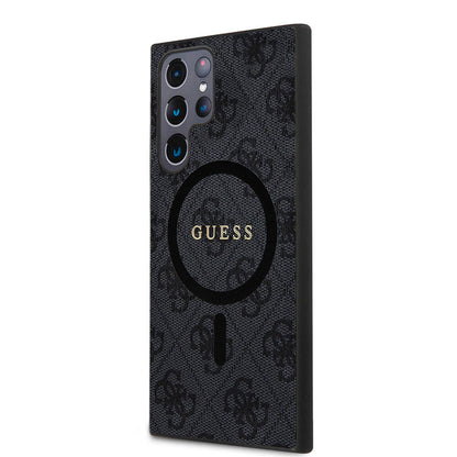 Galaxy S24 Ultra Kılıf Guess Orijinal Lisanslı M-safe Şarj Özellikli PU Halkalı 4G Desenli Yazı Logolu Kılıf
