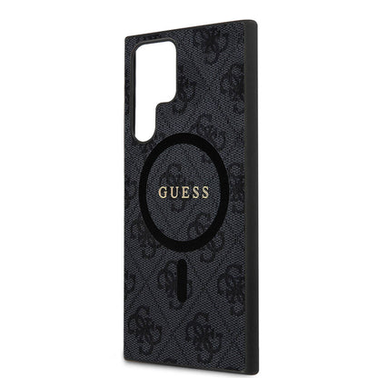 Galaxy S24 Ultra Kılıf Guess Orijinal Lisanslı M-safe Şarj Özellikli PU Halkalı 4G Desenli Yazı Logolu Kılıf
