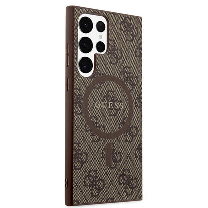 Galaxy S24 Ultra Kılıf Guess Orijinal Lisanslı M-safe Şarj Özellikli PU Halkalı 4G Desenli Yazı Logolu Kılıf