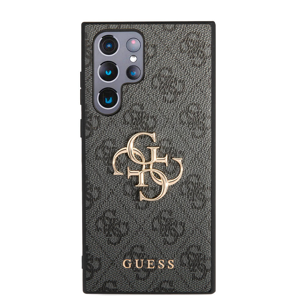 Galaxy S24 Ultra Kılıf Guess Orijinal Lisanslı PU Deri Yazı ve 4G Metal Logolu Desenli Kılıf