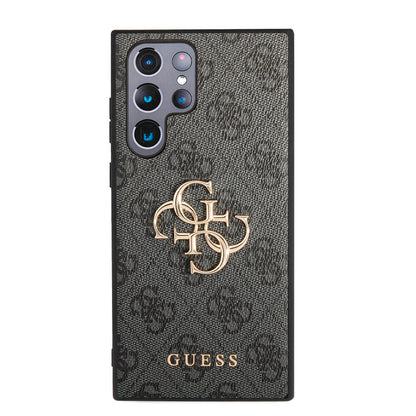 Galaxy S24 Ultra Kılıf Guess Orijinal Lisanslı PU Deri Yazı ve 4G Metal Logolu Desenli Kılıf