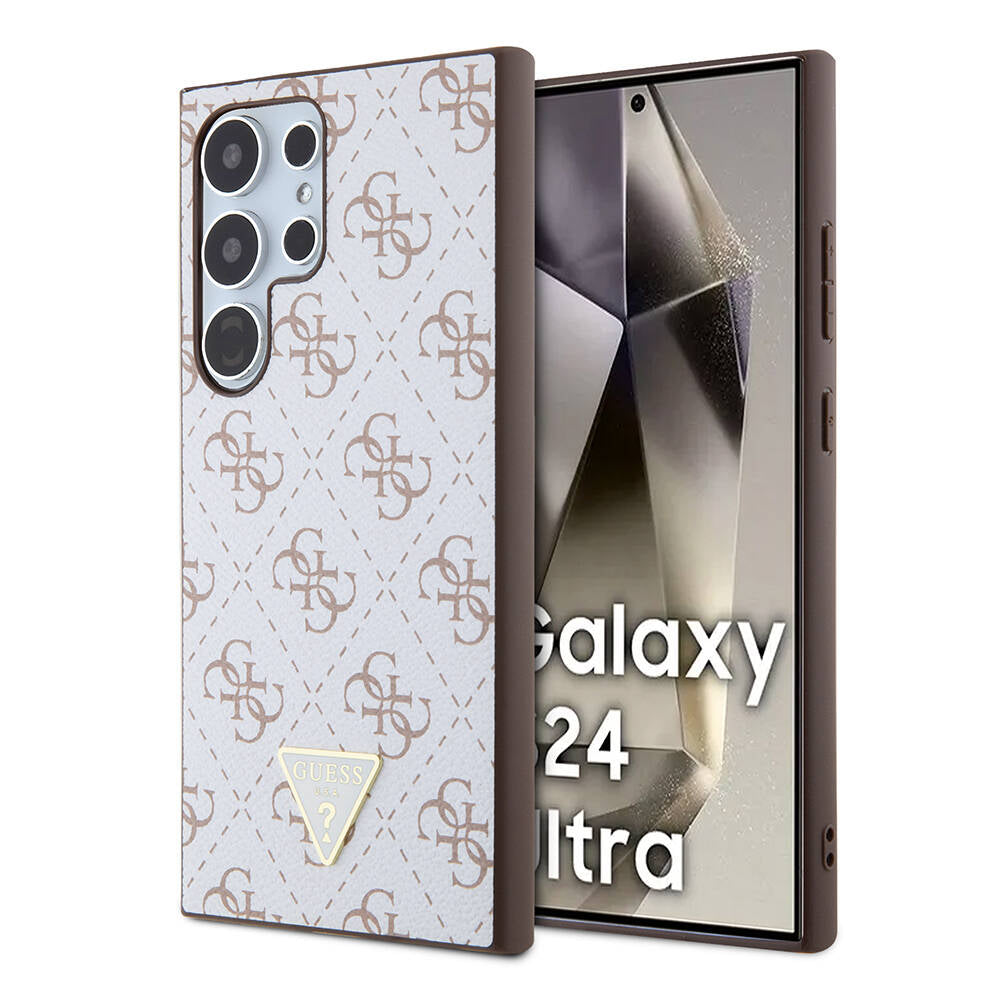 Galaxy S24 Ultra Kılıf Guess Orijinal Lisanslı PU Üçgen Logo 4G Desenli Kılıf