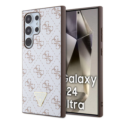 Galaxy S24 Ultra Kılıf Guess Orijinal Lisanslı PU Üçgen Logo 4G Desenli Kılıf