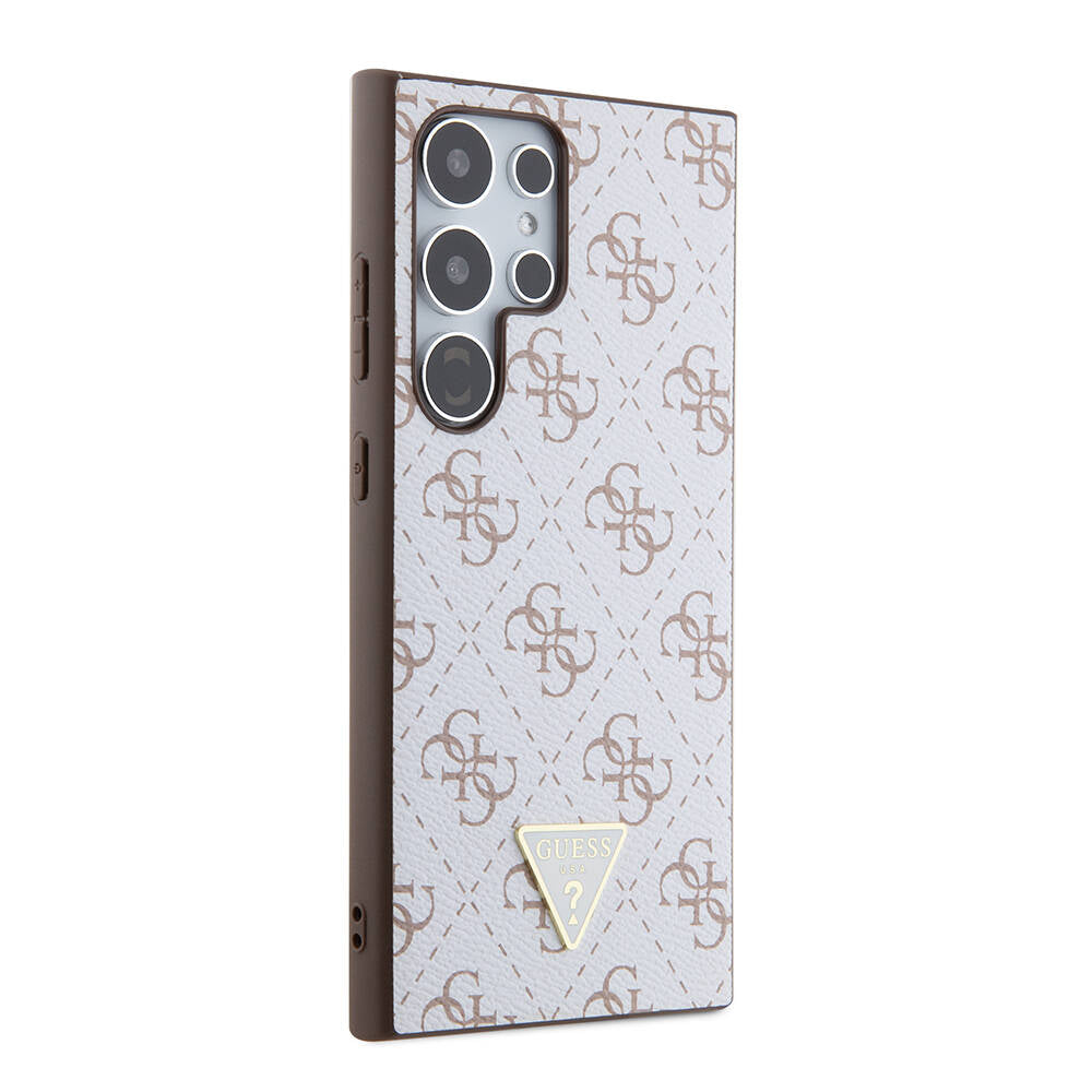 Galaxy S24 Ultra Kılıf Guess Orijinal Lisanslı PU Üçgen Logo 4G Desenli Kılıf