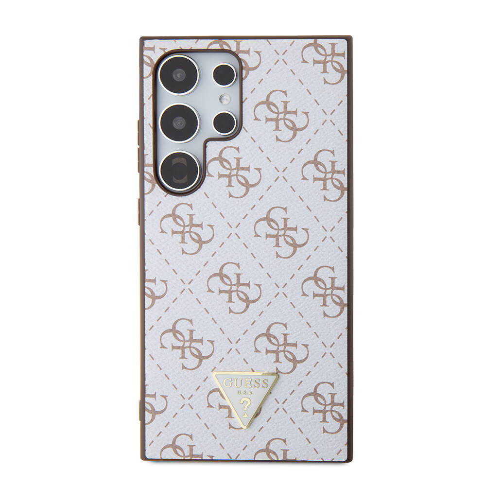 Galaxy S24 Ultra Kılıf Guess Orijinal Lisanslı PU Üçgen Logo 4G Desenli Kılıf