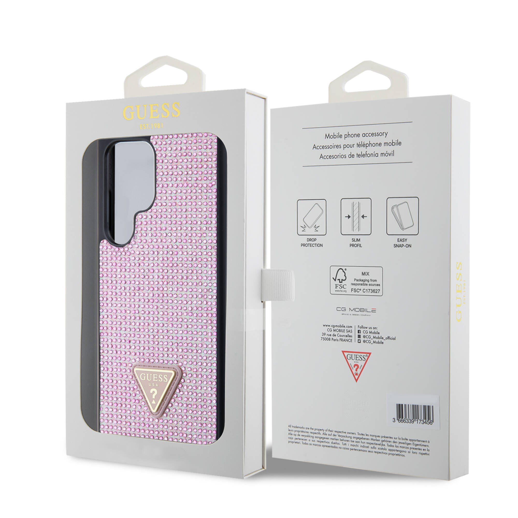 Galaxy S24 Ultra Kılıf Guess Orijinal Lisanslı Taşlı Arka Yüzey Üçgen Logolu Kılıf