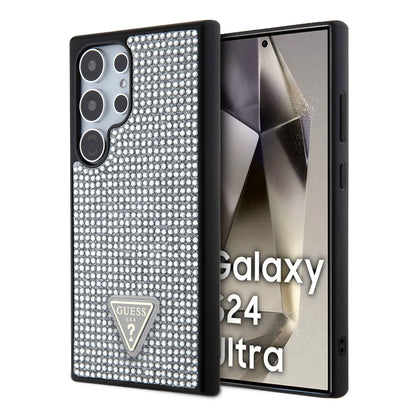 Galaxy S24 Ultra Kılıf Guess Orijinal Lisanslı Taşlı Arka Yüzey Üçgen Logolu Kılıf