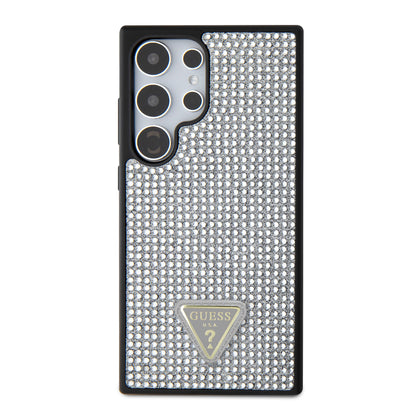 Galaxy S24 Ultra Kılıf Guess Orijinal Lisanslı Taşlı Arka Yüzey Üçgen Logolu Kılıf