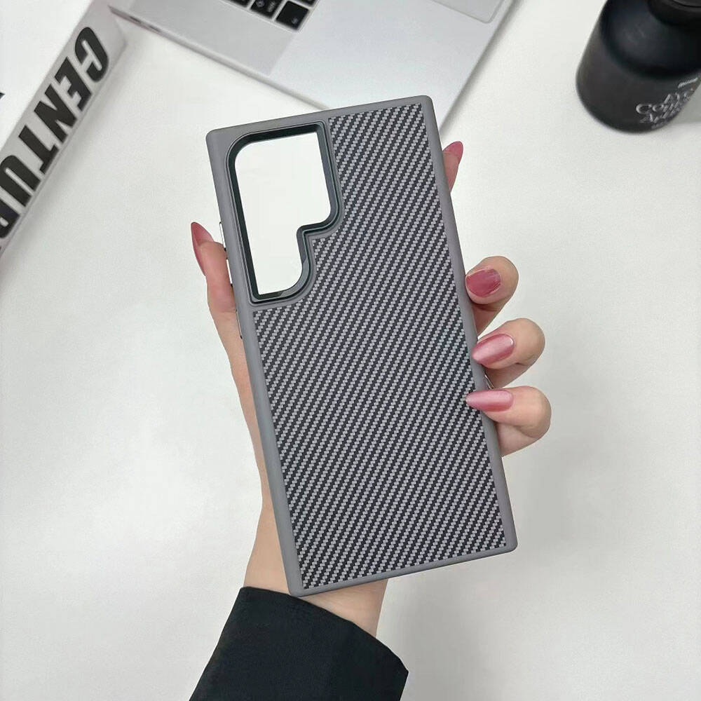 Galaxy S24 Ultra Kılıf M-safe Şarj Özellikli Karbon Fiber Görünümlü Zore Troy Kılıf