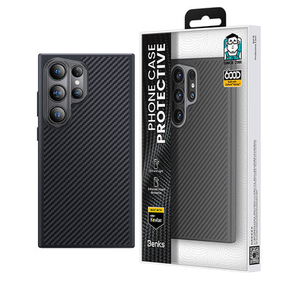 Galaxy S24 Ultra Kılıf Karbon Fiber M-safe Şarj Özellikli Benks Hybrid ArmorPro 600D Kevlar Kılıf