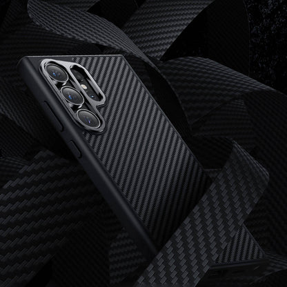 Galaxy S24 Ultra Kılıf Karbon Fiber M-safe Şarj Özellikli Benks Hybrid ArmorPro 600D Kevlar Kılıf