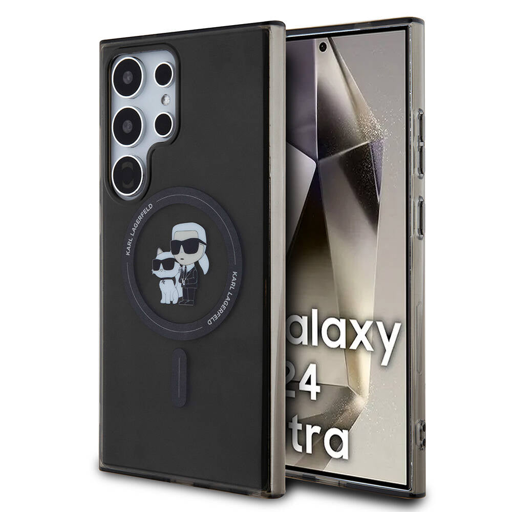 Galaxy S24 Ultra Kılıf Karl Lagerfeld orijinal Lisanslı M-safe Şarj Özellikli Karl & Choupette IML Baskılı Kılıf
