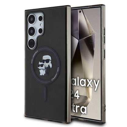 Galaxy S24 Ultra Kılıf Karl Lagerfeld orijinal Lisanslı M-safe Şarj Özellikli Karl & Choupette IML Baskılı Kılıf