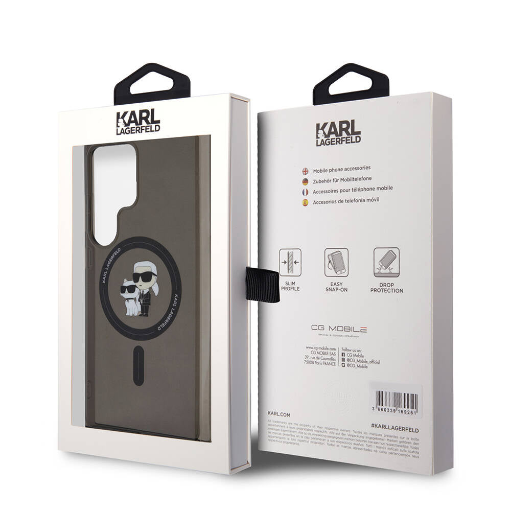 Galaxy S24 Ultra Kılıf Karl Lagerfeld orijinal Lisanslı M-safe Şarj Özellikli Karl & Choupette IML Baskılı Kılıf