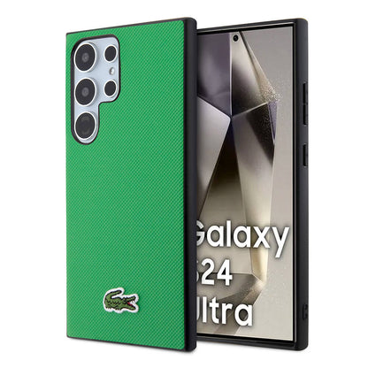 Galaxy S24 Ultra Kılıf Lacoste Orijinal Lisanslı PU Pike Desenli Arka Yüzey İkonik Timsah Dokuma Logolu Kılıf