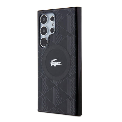 Galaxy S24 Ultra Kılıf Lacoste orijinal Lisanslı M-safe Şarj Özellikli Çift Katmanlı Timsah Logolu Blend Monogram Kılıf