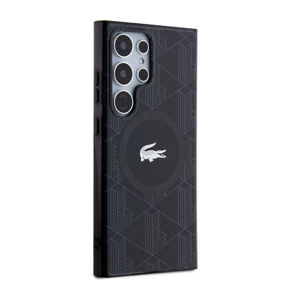 Galaxy S24 Ultra Kılıf Lacoste orijinal Lisanslı M-safe Şarj Özellikli Çift Katmanlı Timsah Logolu Blend Monogram Kılıf