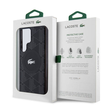 Galaxy S24 Ultra Kılıf Lacoste orijinal Lisanslı M-safe Şarj Özellikli Çift Katmanlı Timsah Logolu Blend Monogram Kılıf