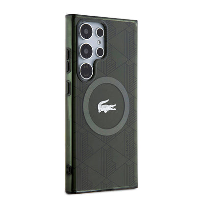 Galaxy S24 Ultra Kılıf Lacoste orijinal Lisanslı M-safe Şarj Özellikli Çift Katmanlı Timsah Logolu Blend Monogram Kılıf