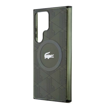 Galaxy S24 Ultra Kılıf Lacoste orijinal Lisanslı M-safe Şarj Özellikli Çift Katmanlı Timsah Logolu Blend Monogram Kılıf