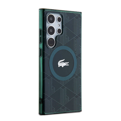 Galaxy S24 Ultra Kılıf Lacoste orijinal Lisanslı M-safe Şarj Özellikli Çift Katmanlı Timsah Logolu Blend Monogram Kılıf