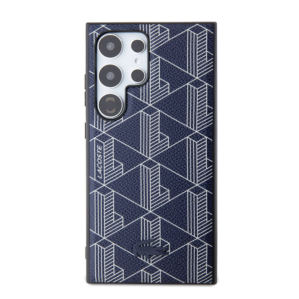 Galaxy S24 Ultra Kılıf Lacoste orijinal Lisanslı M-safe Şarj Özellikli PU Deri Görünümlü Karışık Monogram Desenli Kılıf