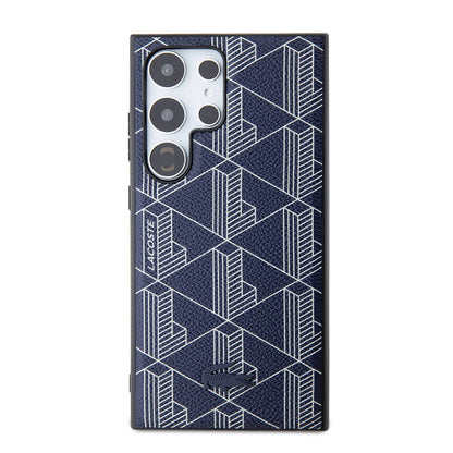 Galaxy S24 Ultra Kılıf Lacoste orijinal Lisanslı M-safe Şarj Özellikli PU Deri Görünümlü Karışık Monogram Desenli Kılıf