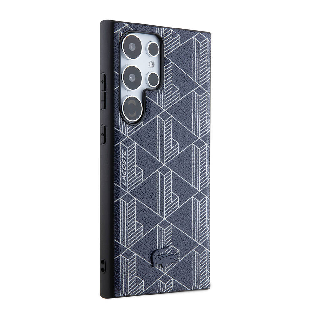 Galaxy S24 Ultra Kılıf Lacoste orijinal Lisanslı M-safe Şarj Özellikli PU Deri Görünümlü Karışık Monogram Desenli Kılıf