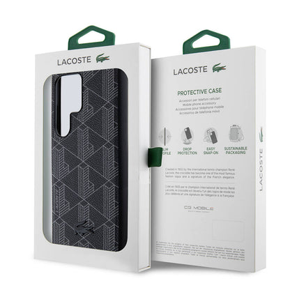 Galaxy S24 Ultra Kılıf Lacoste orijinal Lisanslı M-safe Şarj Özellikli PU Deri Görünümlü Karışık Monogram Desenli Kılıf