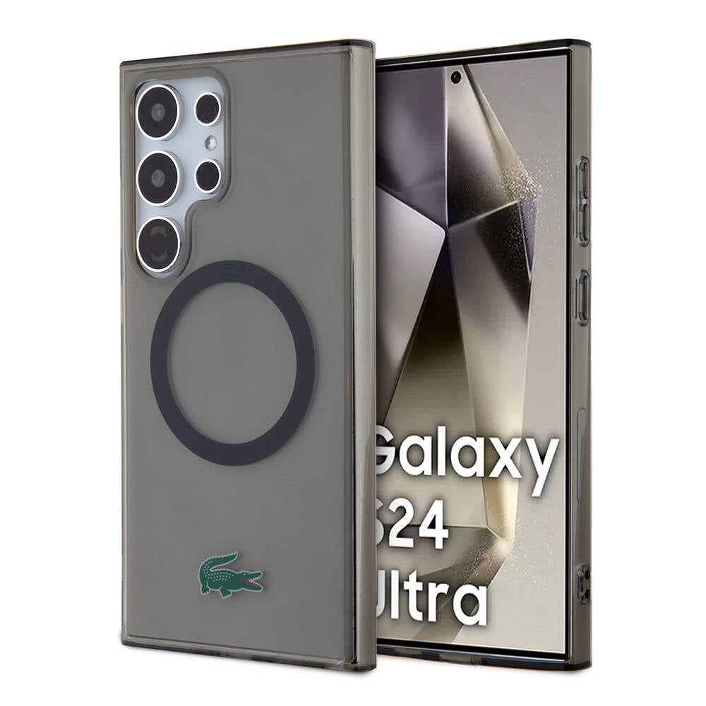 Galaxy S24 Ultra Kılıf Lacoste orijinal Lisanslı M-safe Şarj Özellikli Transparan Timsah Logo Baskılı Kılıf
