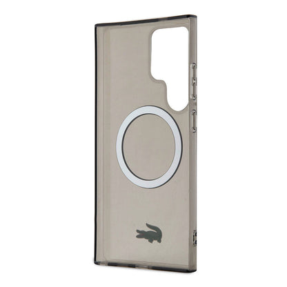 Galaxy S24 Ultra Kılıf Lacoste orijinal Lisanslı M-safe Şarj Özellikli Transparan Timsah Logo Baskılı Kılıf
