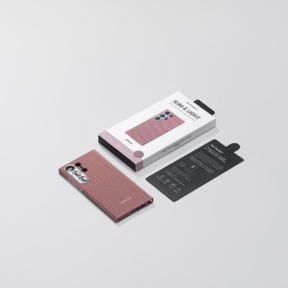 Galaxy S24 Ultra Kılıf M-safe Şarj Özellikli 1500D Aramid Fiber Pitaka Ultra-Slim Classic Serisi Bonfire Kılıf