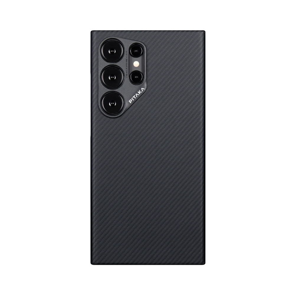 Galaxy S24 Ultra Kılıf M-safe Şarj Özellikli 600D Aramid Fiber Pitaka Ultra-Slim Classic Serisi Black-Grey Twill Kılıf