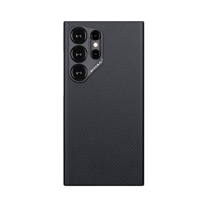 Galaxy S24 Ultra Kılıf M-safe Şarj Özellikli 600D Aramid Fiber Pitaka Ultra-Slim Classic Serisi Black-Grey Twill Kılıf