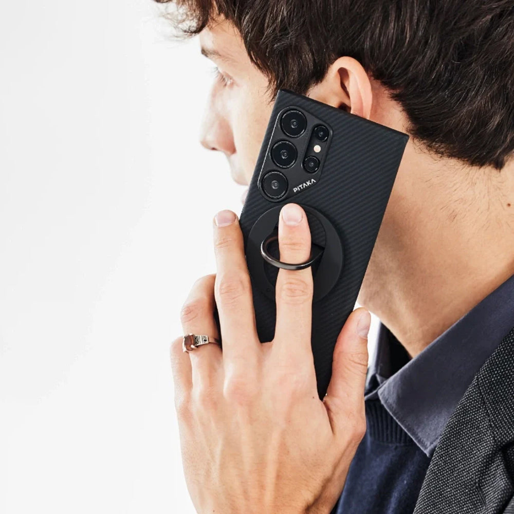 Galaxy S24 Ultra Kılıf M-safe Şarj Özellikli 600D Aramid Fiber Pitaka Ultra-Slim Classic Serisi Black-Grey Twill Kılıf