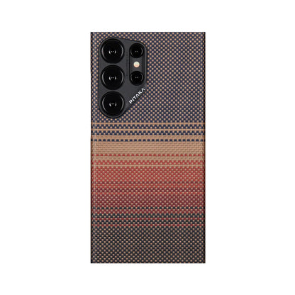 Galaxy S24 Ultra Kılıf M-safe Şarj Özellikli Aramid Fiber Pitaka Tactile Woven Sunset-Moonrise Serisi Sunset Kılıf