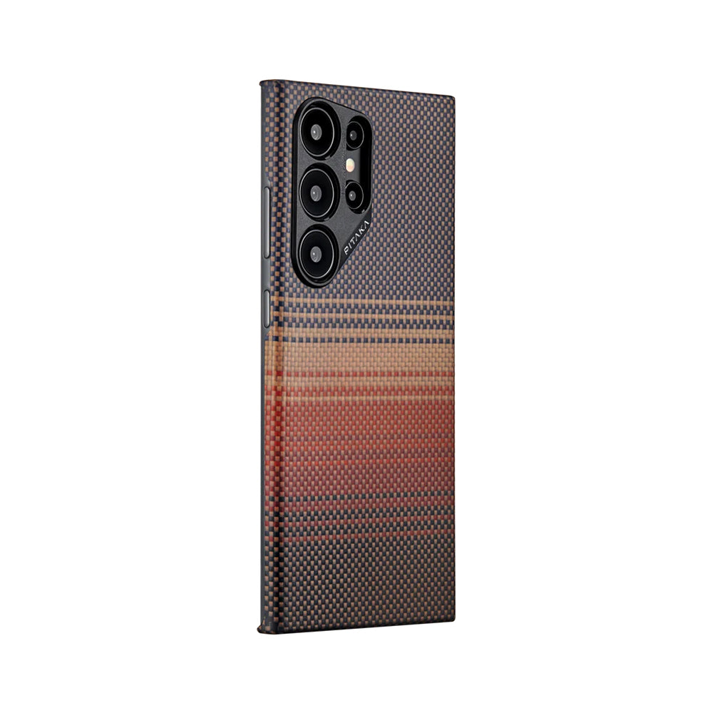 Galaxy S24 Ultra Kılıf M-safe Şarj Özellikli Aramid Fiber Pitaka Tactile Woven Sunset-Moonrise Serisi Sunset Kılıf