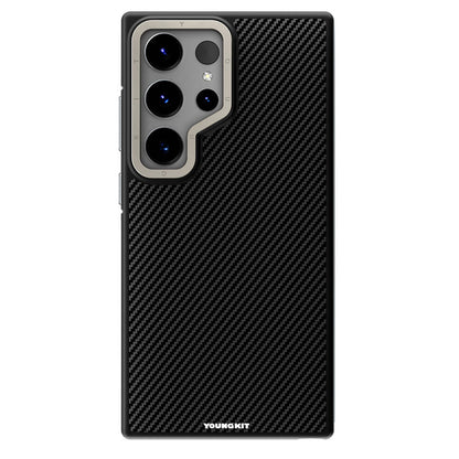 Galaxy S24 Ultra Kılıf M-safe Şarj Özellikli Aramid Fiber Tasarımlı Youngkit 600D Kevlar Serisi Kılıf