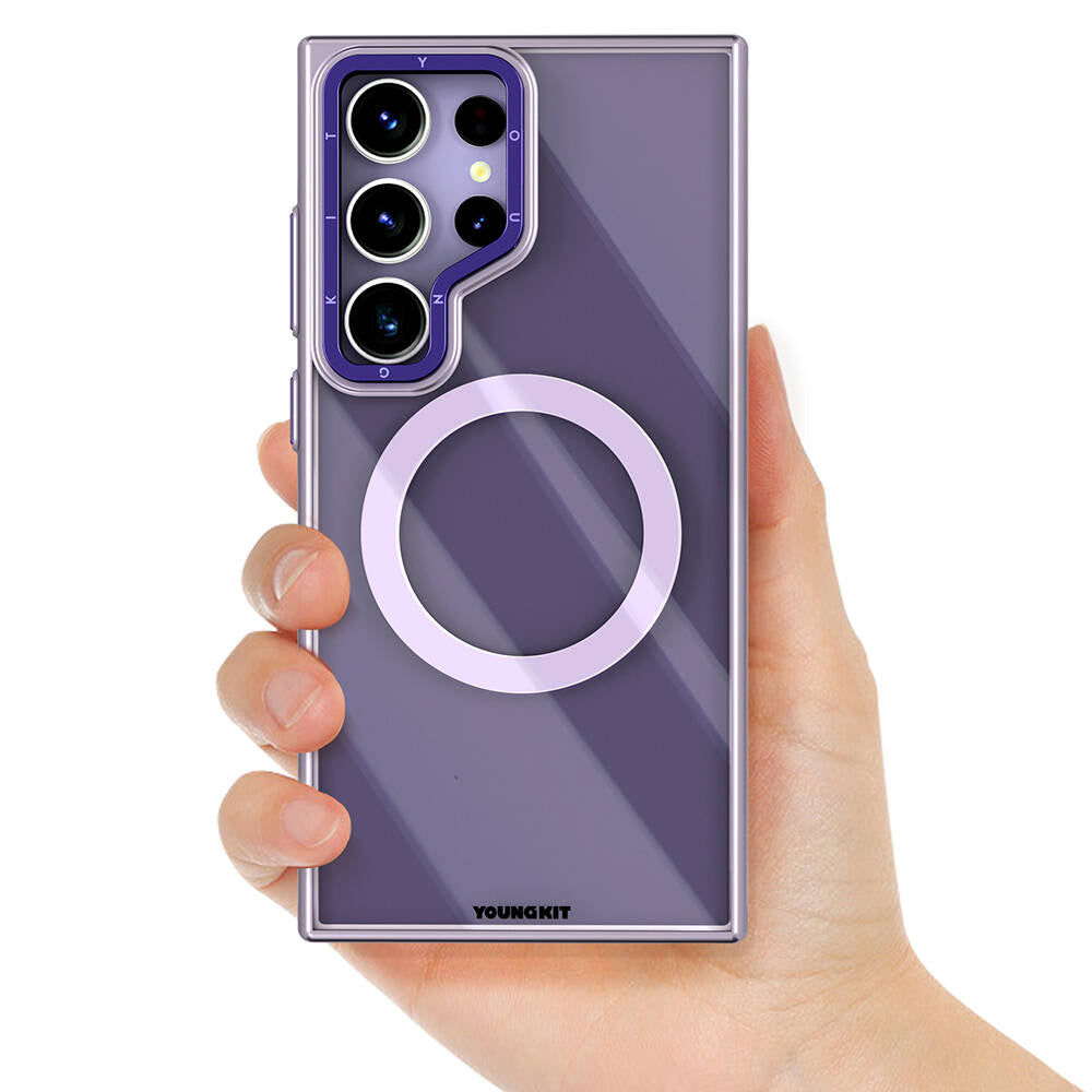 Galaxy S24 Ultra Kılıf M-safe Şarj Özellikli Sararma Önleyici Youngkit Crystal Grid Kılıf