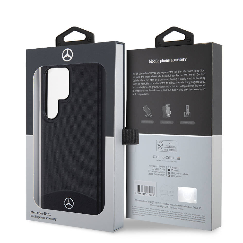 Galaxy S24 Ultra Kılıf Mercedes Benz Orijinal Lisanslı M-safe Şarj Özellikli Deri Dokumalı Sade Kılıf