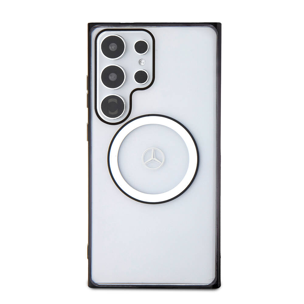 Galaxy S24 Ultra Kılıf Mercedes Benz Orijinal Lisanslı M-safe Şarj Özellikli PC TPU Transparan Black Ring Kılıf